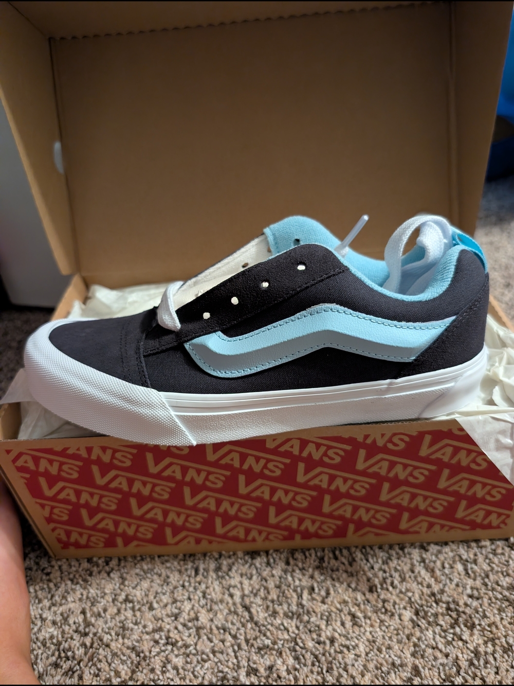 Vans Old Skool Black and Light Blue Low Top Skate Shoes